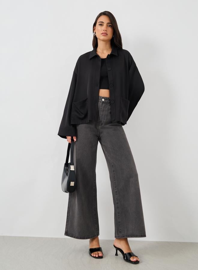 Styli Styli Solid Button Front Boxy Fit Jacket with Patch Pockets  - Image 3