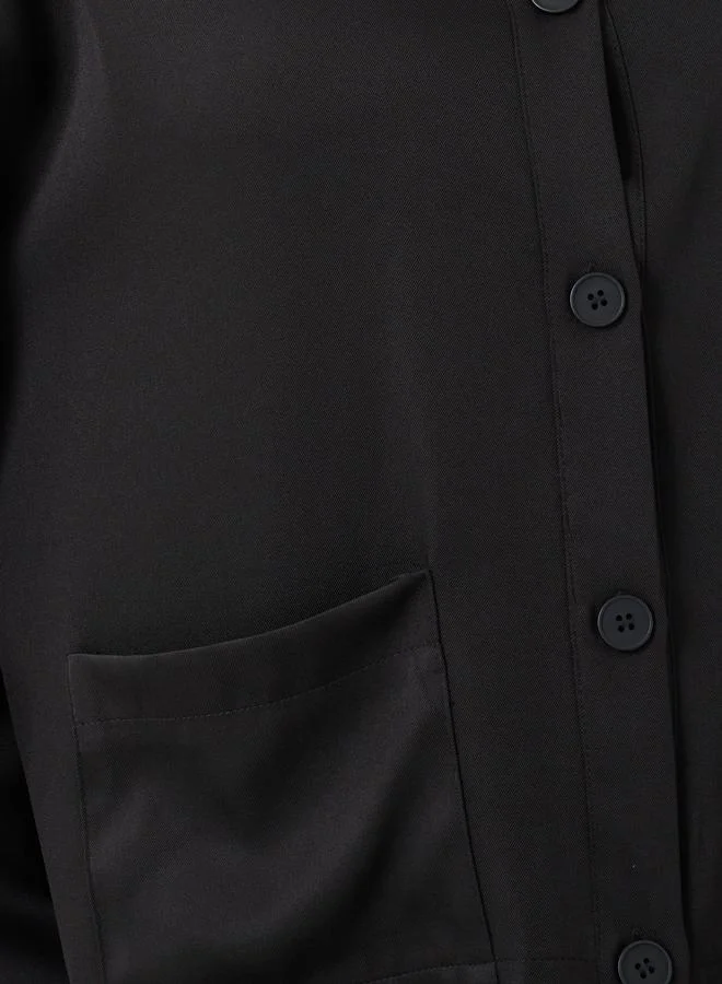 Styli Styli Solid Button Front Boxy Fit Jacket with Patch Pockets