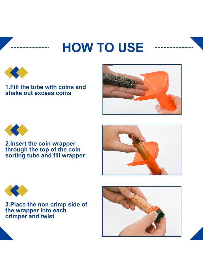 إيسينشيال 144 قطعة من لفات تغليف العملات المعدنية المتنوعة مع أنابيب عداد العملات المشفرة بالألوان وأداة تجعيد أغلفة العملات المعدنية - Image 4