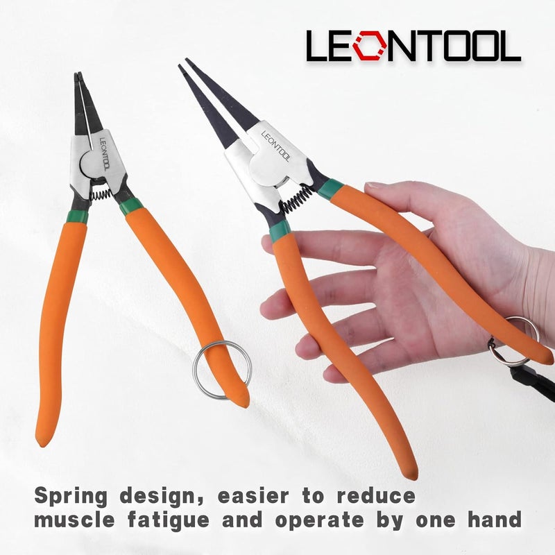 LEONTOOL 2 PCS Heavy Duty Lock Ring Pliers Set Flat Snap Ring 8'' & 11'' Special Circlip Reverse Angle Tip Retaining Ring Spreader for Transmission Transfer Cases Black,chrome - Image 5