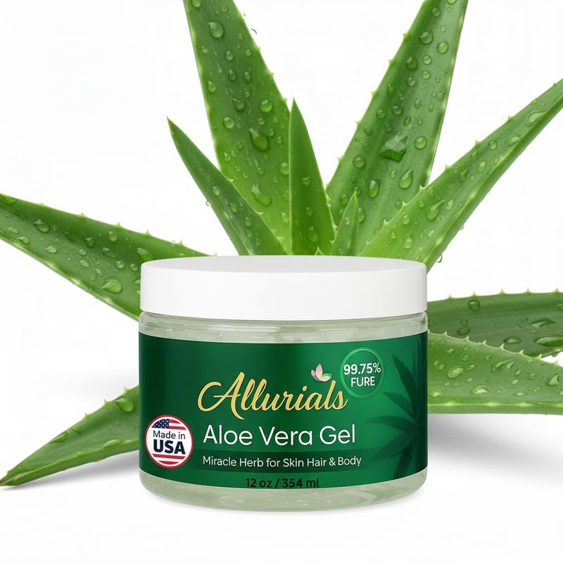 Allurials 99.75% Pure & Organic Aloe Vera Gel - Made in USA, Clinically tested & Dermatologist approved, Hydrates & Heals Dry & Damaged Skin & Hair- 12 Oz - Image 1