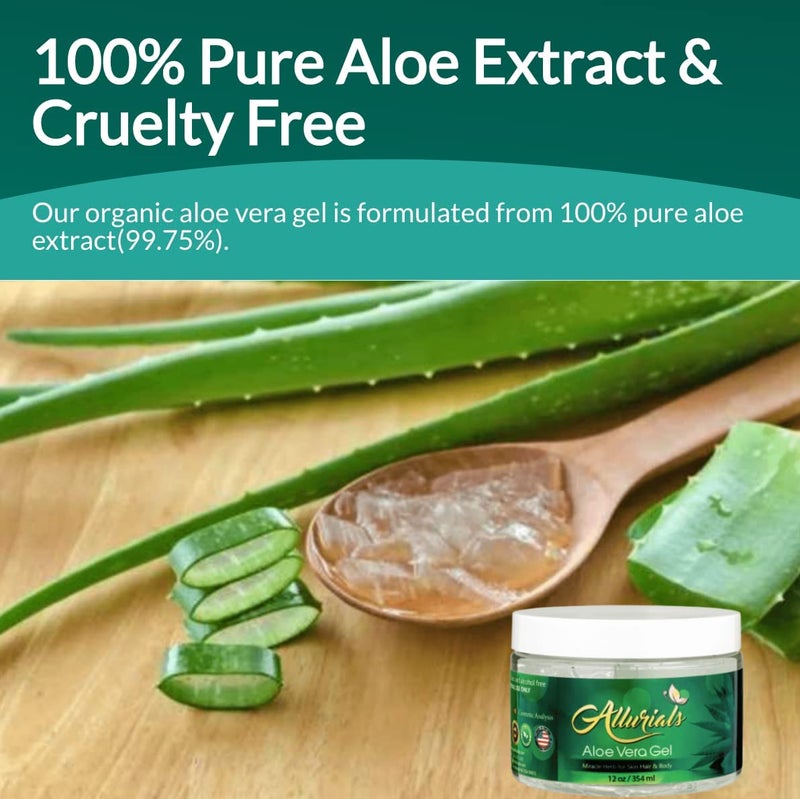 Allurials 99.75% Pure & Organic Aloe Vera Gel - Made in USA, Clinically tested & Dermatologist approved, Hydrates & Heals Dry & Damaged Skin & Hair- 12 Oz - Image 3