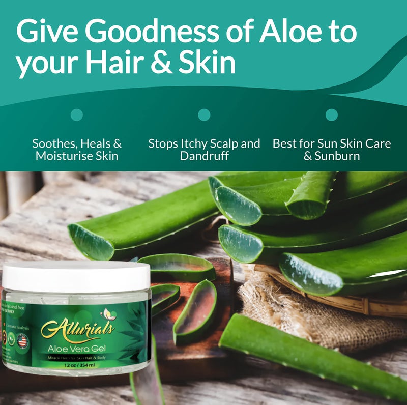 Allurials 99.75% Pure & Organic Aloe Vera Gel - Made in USA, Clinically tested & Dermatologist approved, Hydrates & Heals Dry & Damaged Skin & Hair- 12 Oz - Image 5