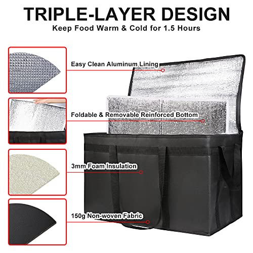 CIVJET 2-Pack Insulated Food Delivery Bag with Hard Bottom, XXX-Large Commercial Food Warmer, Insulated Reusable Grocery Cooler/Hot Bags, Tote Bag for Shopping/Travel/Doordash, Black - Image 4