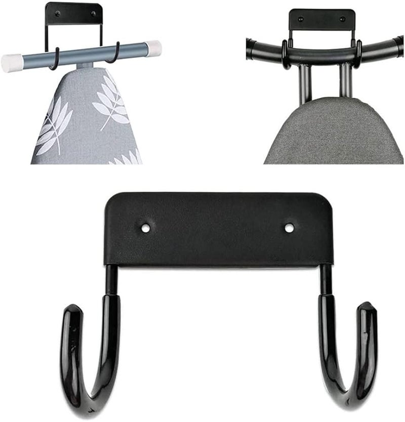 حامل لوح الكي الحائطي من الفولاذ الأبيض مع رف تخزين وخطافات - Image 4