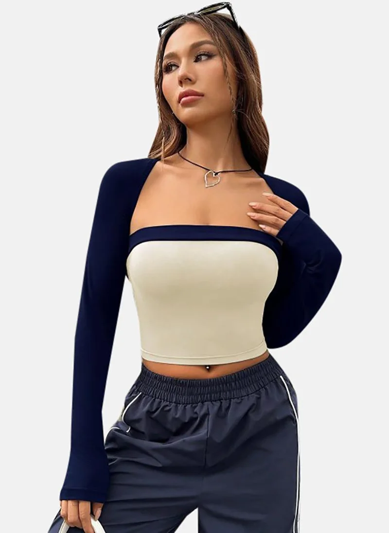 يونيكي White Colour Blocked Slim Fit Long Sleeve Top