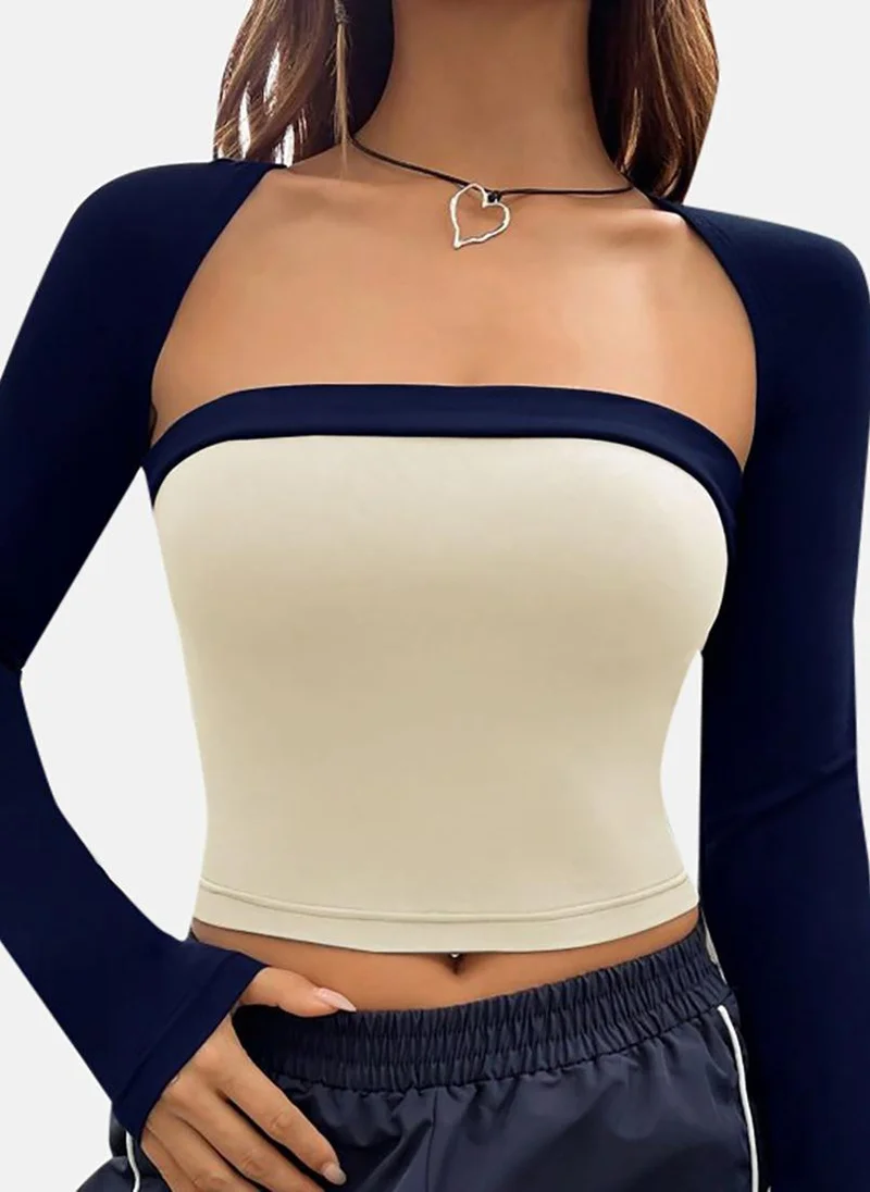 يونيكي White Colour Blocked Slim Fit Long Sleeve Top