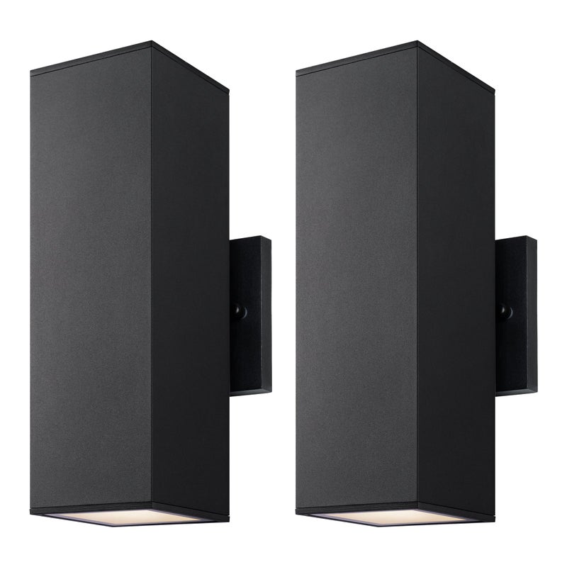 mirrea Modern Outdoor Porch Light Patio Light in 2 Lights with Aluminum Rectangular Tube and Tempered Glass Cover Waterproof Wall Sconce 2 Pack Matte Black