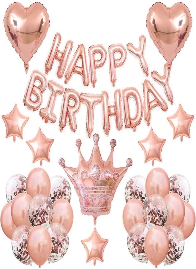 Generic - 41Pcs Rose Gold Birthday Party Decorations,Birthday Party Decorations for Girl,Happy Birthday Banner with Rose Gold Latex Confetti Balloons Foil Balloon and Balloon Ribbon - Image 1