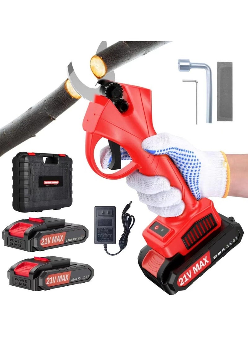 ONLYMAY Electric Pruning Shears, 30mm 1.18'' Cutting Diameter Professional Cordless Electric Pruner for Tree Trimming Branch Cutter, (2Pcs 2000mAh Battery & 1 Charger Included), Red - Image 1