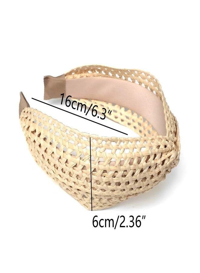 i-lan 3Pack Boho Rattan Woven Headbands, Comfy Wide Head Bands with Three Classical Black,Brown and Beige Hairband, Boho Padded Hair Band Headwear Hoop for Girls, Ladies, Women - Image 2