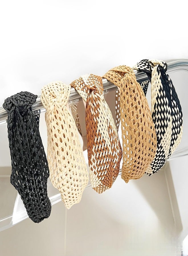 i-lan 3Pack Boho Rattan Woven Headbands, Comfy Wide Head Bands with Three Classical Black,Brown and Beige Hairband, Boho Padded Hair Band Headwear Hoop for Girls, Ladies, Women - Image 3
