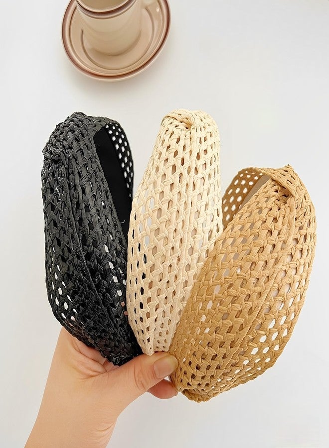 i-lan 3Pack Boho Rattan Woven Headbands, Comfy Wide Head Bands with Three Classical Black,Brown and Beige Hairband, Boho Padded Hair Band Headwear Hoop for Girls, Ladies, Women - Image 4