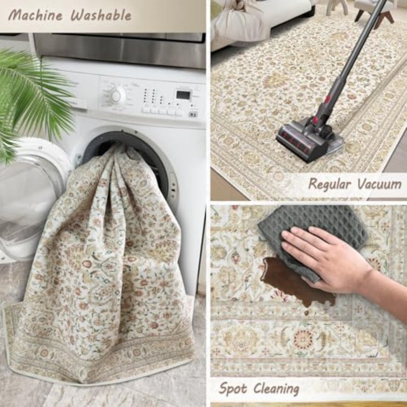 160x230cm Home Decor Rugs, Indoor Distressed Carpets, Printed Area Rugs, Beige Carpets for Living room, Bedroom Non-Slip Rugs, Vintage Rugs Floral Printed Carpet - Image 5