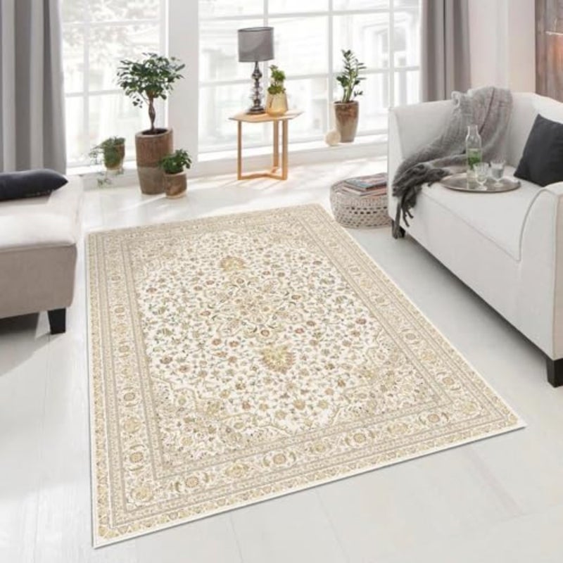 160x230cm Home Decor Rugs, Indoor Distressed Carpets, Printed Area Rugs, Beige Carpets for Living room, Bedroom Non-Slip Rugs, Vintage Rugs Floral Printed Carpet - Image 1