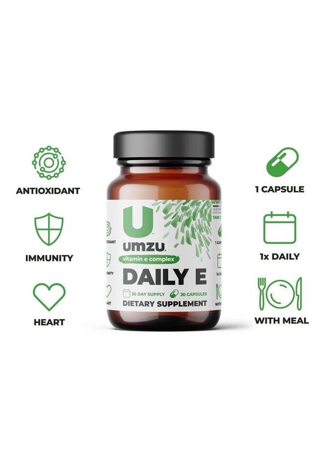 UMZU - Daily E Vitamin E Supplement To Support Healthy Levels Fat Soluble Vitamin E Full Spectrum Vitamin E Complex Bioavailable Forms Of Tocopherol And Tocotrienols (30 Day Supply 30 Capsules) - Image 1