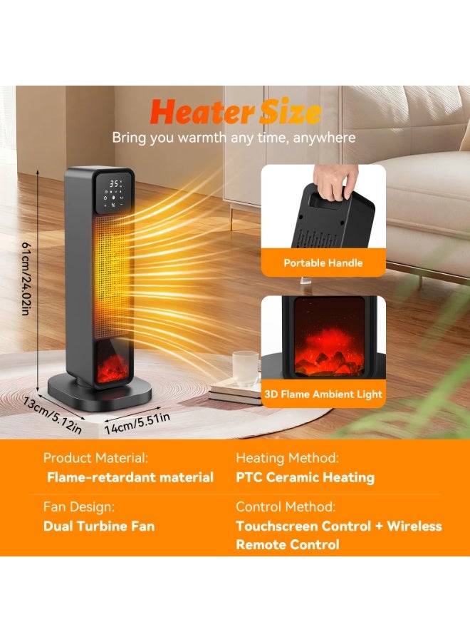 BlueFire 2000W Ceramic Tower Fan Heater with 3D Flame Effect, 24-Inch Space Heater & Cooling Fan 2-in-1 for Home, Bedroom, Office – Digital Display, Touchscreen, Remote Control, ECO Thermostat 59–113°F, 120°–180° Oscillation, Ultra-Quiet Operation, Child Lock, Tip-Over & Overheat Protection, Fast Heating PTC Technology, 12H Timer, Black - Image 5