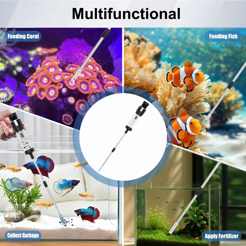 Carefree Fish Aquarium Gravel Cleaner 15~30In Multi-Functional Syphon Feeding Tube Upgraded Turkey Baster Stainless Steel Long Tweezers Long Scissors Long Base Leveling Shovel - Image 3
