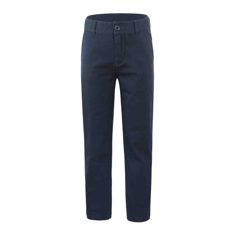 Bienzoe Girls School Uniform Pants: Adjustable Waist Cotton Stretch Regular Size Flat Front Kids Slacks Navy 4 - Image 1