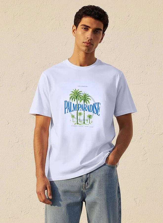 سبلاش فيڤ Men Slim Fit Crew Neck Short Sleeve Palm Tree Print T-shirt