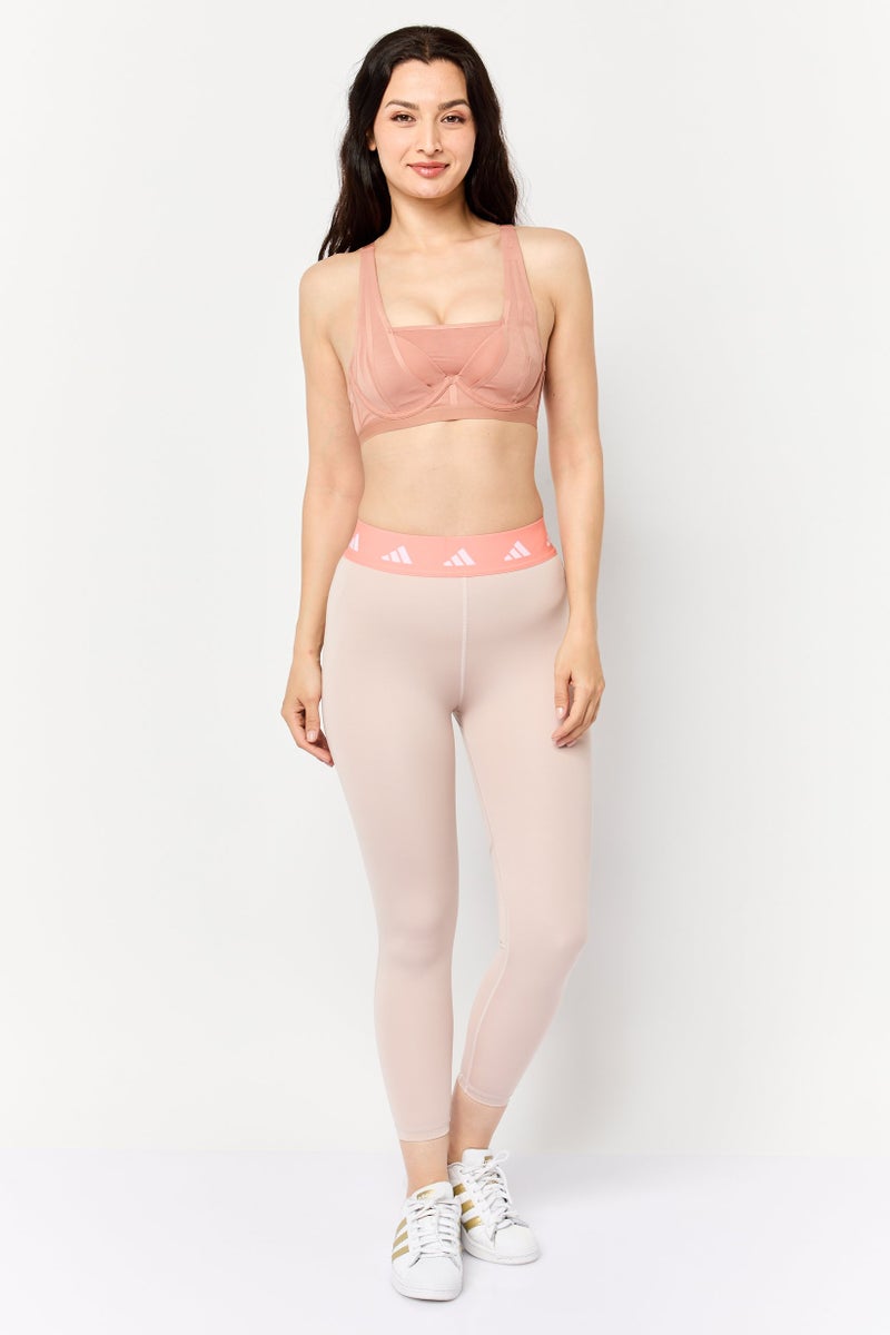 Adidas Women Textured Padded Underwired Sports Bra, Tan  - Image 2