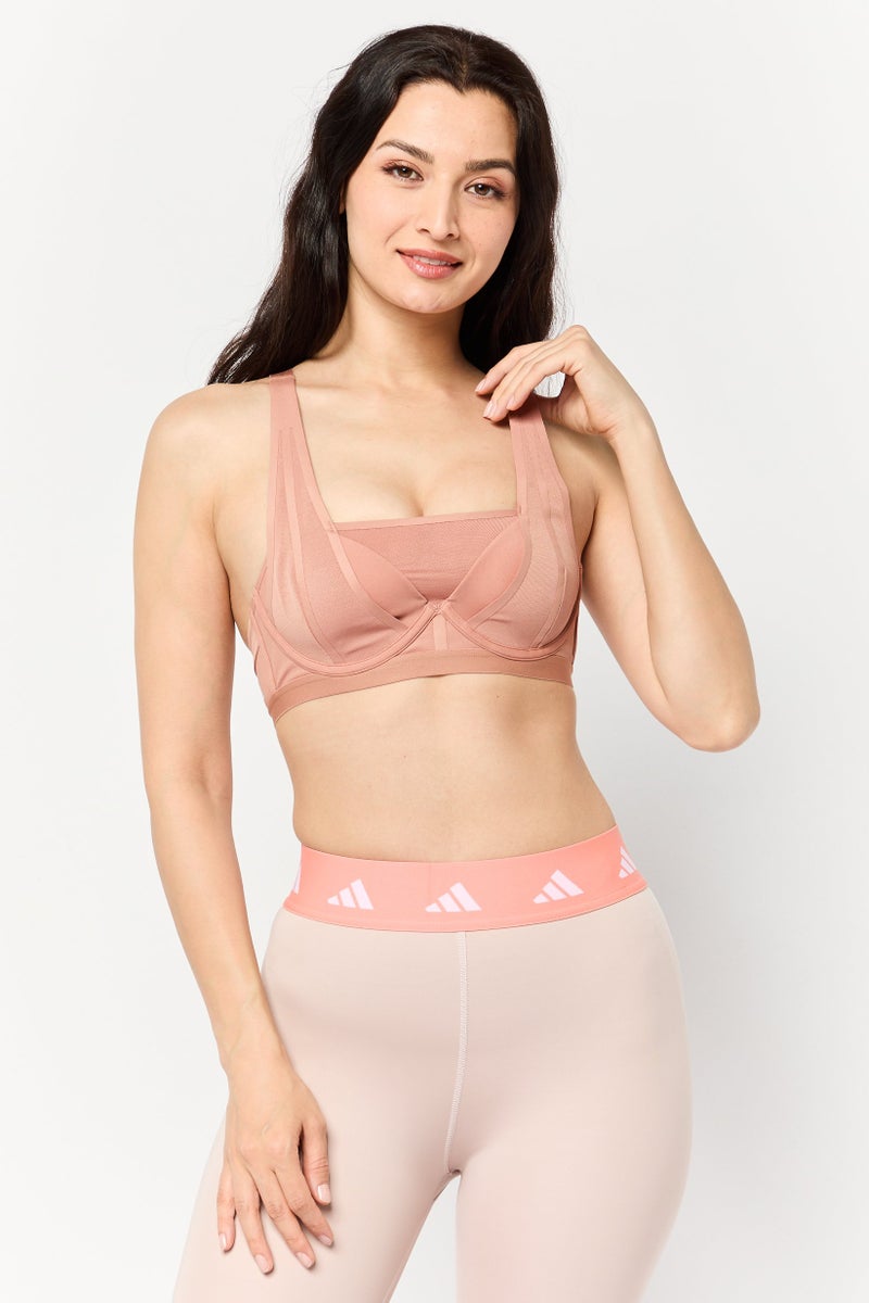 Adidas Women Textured Padded Underwired Sports Bra, Tan  - Image 1