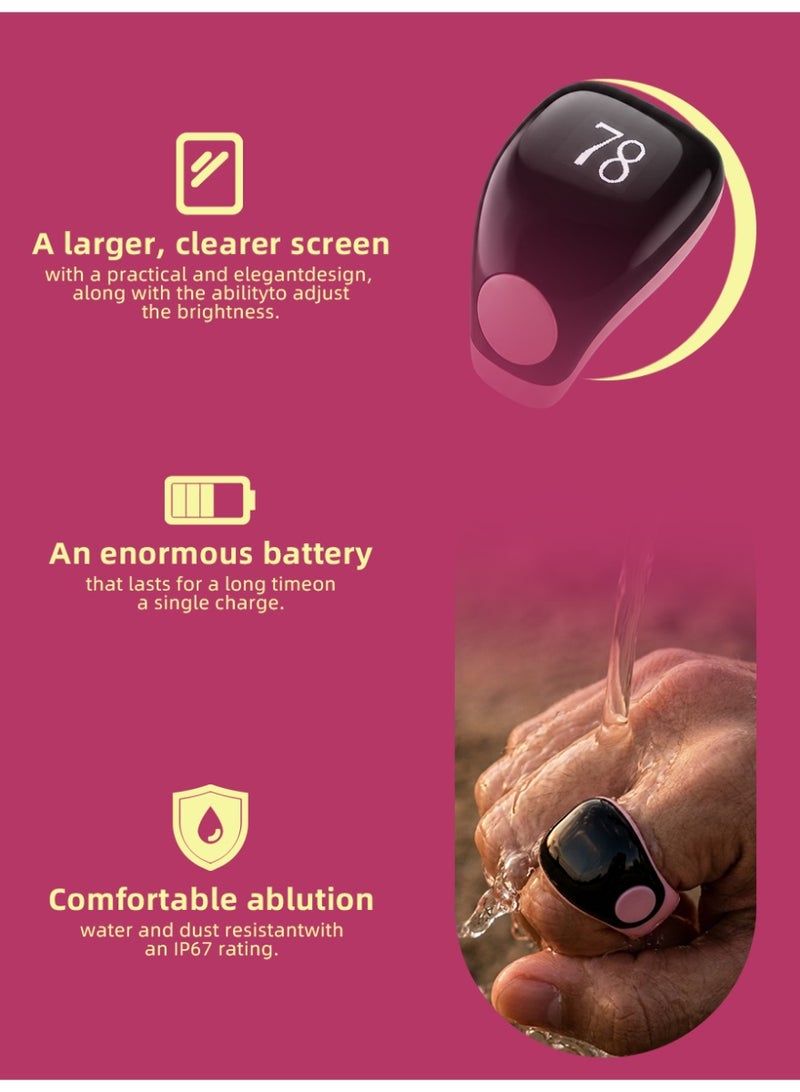 Slema Salam Smart Tasbih Ring – Counter up to 99999, Prayer Time Alerts, Tasbih Reminder, Long-Lasting Battery, Water & Dust Resistant (pink） - Image 3