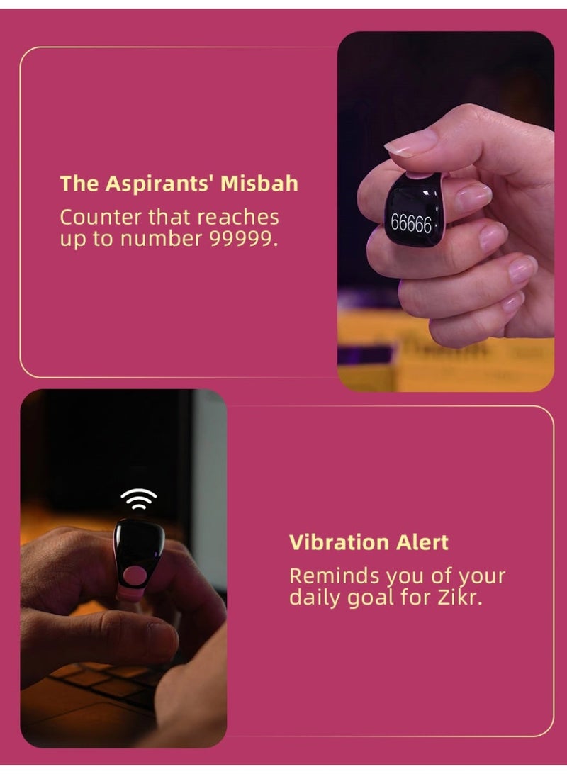 Slema Salam Smart Tasbih Ring – Counter up to 99999, Prayer Time Alerts, Tasbih Reminder, Long-Lasting Battery, Water & Dust Resistant (pink） - Image 4