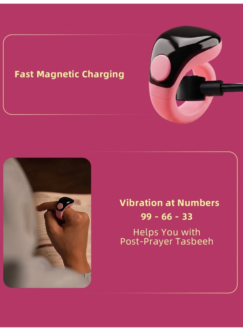Slema Salam Smart Tasbih Ring – Counter up to 99999, Prayer Time Alerts, Tasbih Reminder, Long-Lasting Battery, Water & Dust Resistant (pink） - Image 5