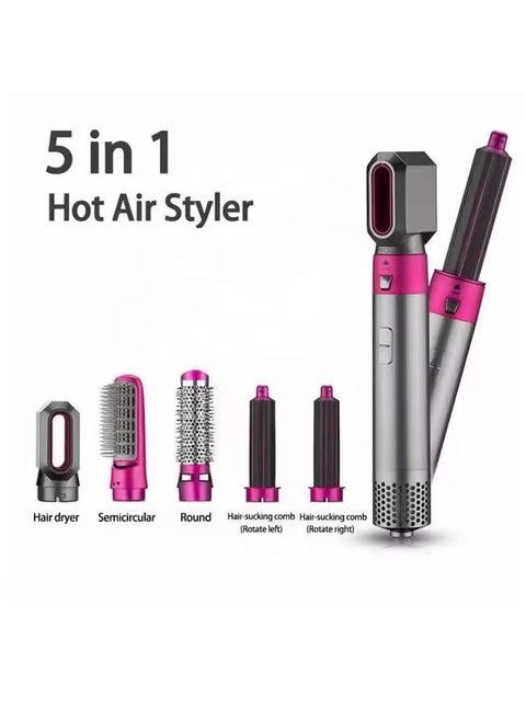 5-in-1 Rotating Hair Dryer 1000W – Styling Brush for Straightening and Curling with 5 Interchangeable Attachments