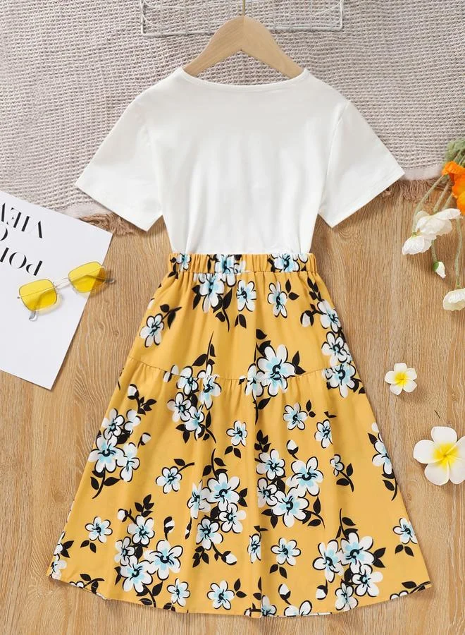 Take Two Take Two Girls Graphic Print Bow Detail T-Shirt and Skirt Set