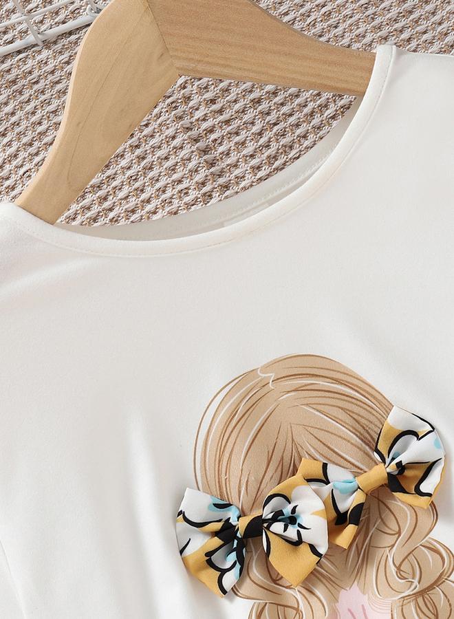 Take Two Girls Graphic Print Bow Detail T-Shirt and Skirt Set - Image 5