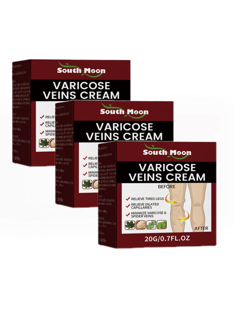 SOUTH MOON 3-PACK Varicose Vein Soothing Cream, Reduce Varicose Veins, Relieve Swelling And Pain 20g*3  - Image 1