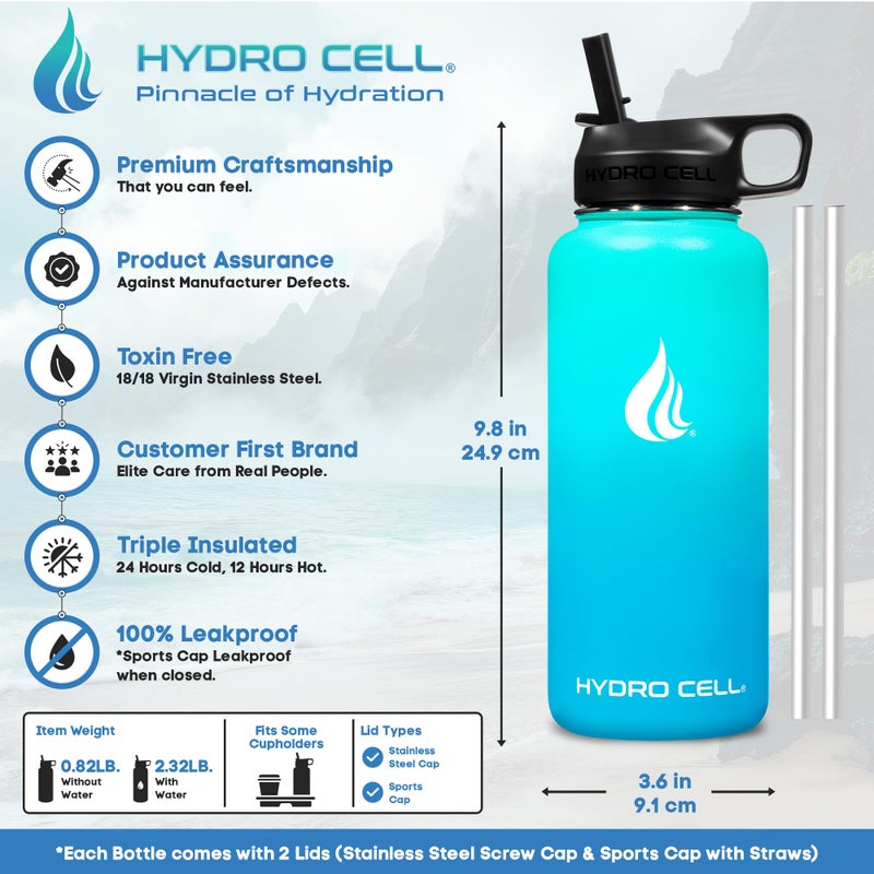HYDRO CELL Stainless Steel Insulated Water Bottle with Straw - For Cold & Hot Drinks - Metal Vacuum Flask with Screw Cap and Modern Leakproof Sport Thermos for Adults (Teal/Blue 32oz) - Image 3