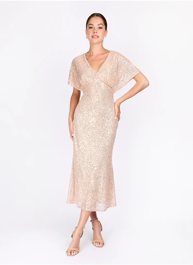 Little Mistress V-Neck Sequin Dress