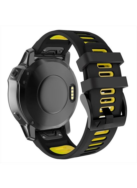 Compatible with Fenix 6X Watch Band 26mm QuickFit Silicone Strap for Garmin Fenix 7X/Fenix 6X Pro/Fenix 5X/Fenix 5X Plus/Descent Mk2, Mk2i Smartwatch(Black-Yellow)