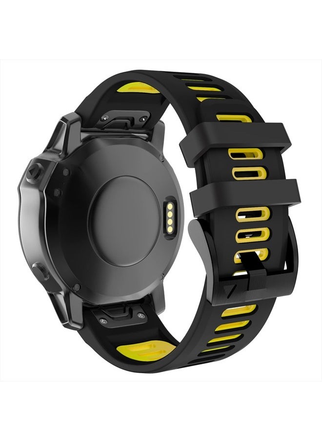 OVERSTEP Compatible with Fenix 6X Watch Band 26mm QuickFit Silicone Strap for Garmin Fenix 7X/Fenix 6X Pro/Fenix 5X/Fenix 5X Plus/Descent Mk2, Mk2i Smartwatch(Black-Yellow)  - Image 1