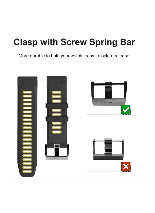 OVERSTEP Compatible with Fenix 6X Watch Band 26mm QuickFit Silicone Strap for Garmin Fenix 7X/Fenix 6X Pro/Fenix 5X/Fenix 5X Plus/Descent Mk2, Mk2i Smartwatch(Black-Yellow)  - Image 5