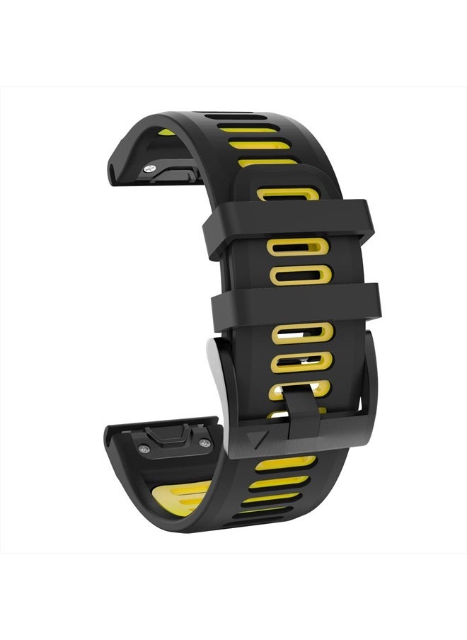 OVERSTEP Compatible with Fenix 6X Watch Band 26mm QuickFit Silicone Strap for Garmin Fenix 7X/Fenix 6X Pro/Fenix 5X/Fenix 5X Plus/Descent Mk2, Mk2i Smartwatch(Black-Yellow)  - Image 2
