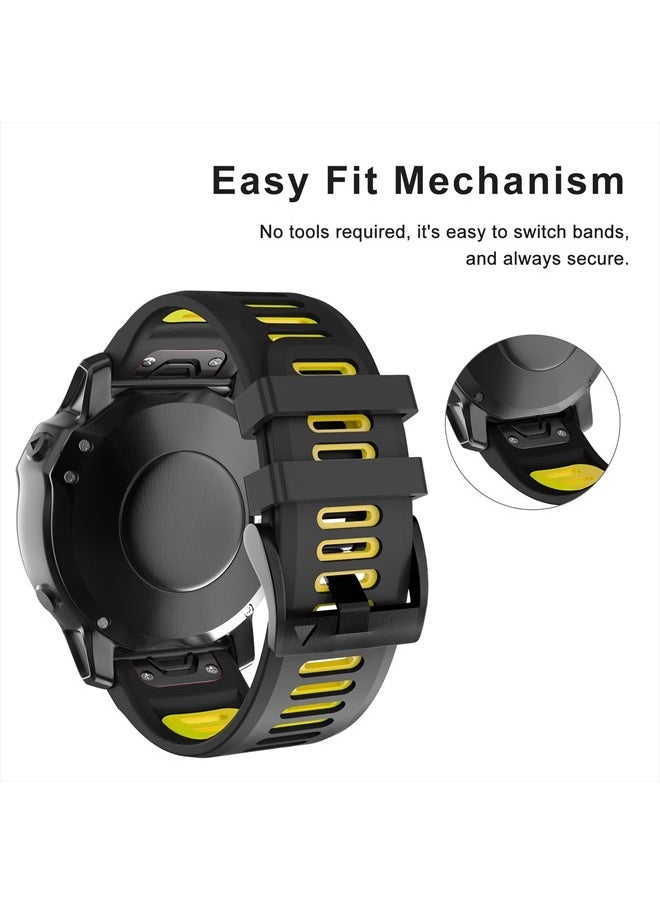 OVERSTEP Compatible with Fenix 6X Watch Band 26mm QuickFit Silicone Strap for Garmin Fenix 7X/Fenix 6X Pro/Fenix 5X/Fenix 5X Plus/Descent Mk2, Mk2i Smartwatch(Black-Yellow)  - Image 4