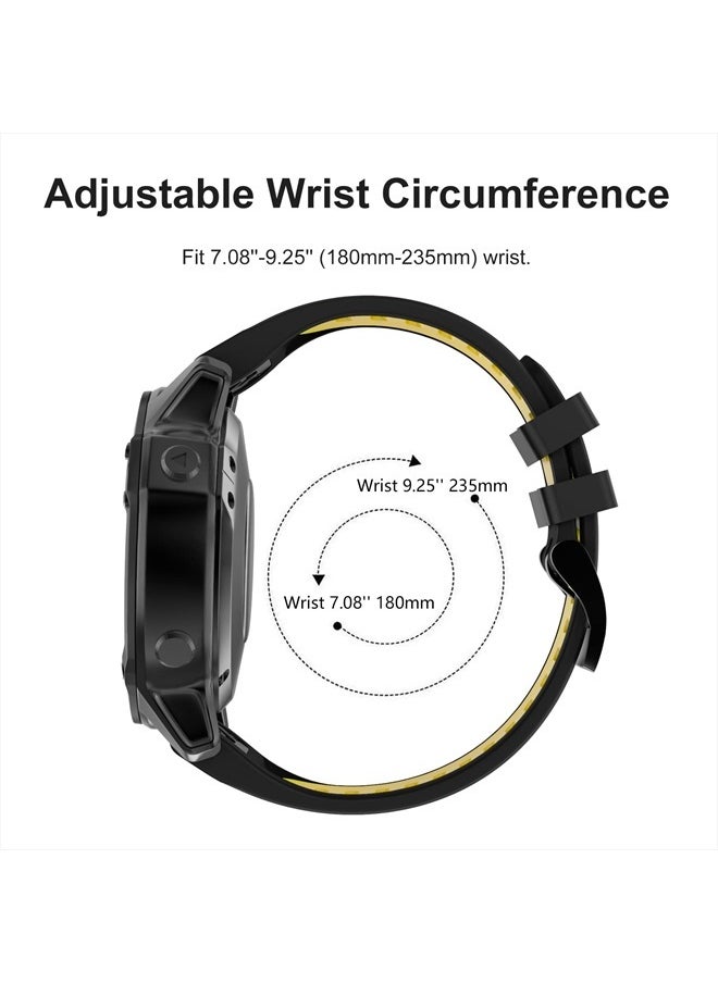 Compatible with Fenix 6X Watch Band 26mm QuickFit Silicone Strap for Garmin Fenix 7X/Fenix 6X Pro/Fenix 5X/Fenix 5X Plus/Descent Mk2, Mk2i Smartwatch(Black-Yellow)