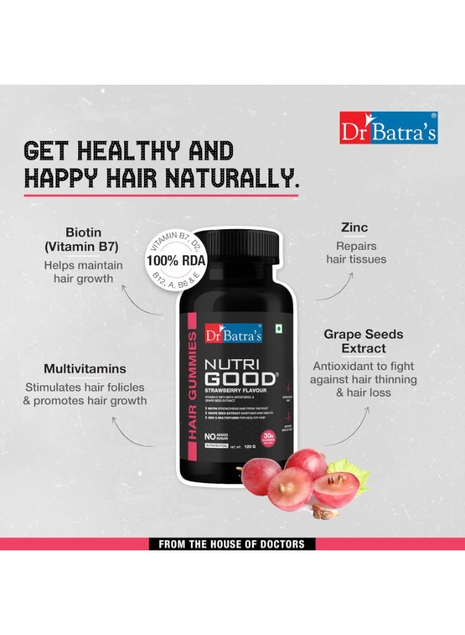 Dr Batra's Dr Batra’s Nutrigood Hair Growth Gummies with Biotin – Supports Strong, Thick & Healthy Hair – Vegetarian Multivitamin Hair Supplement for Men & Women – 30 Gummies Pack 120 g - Image 4