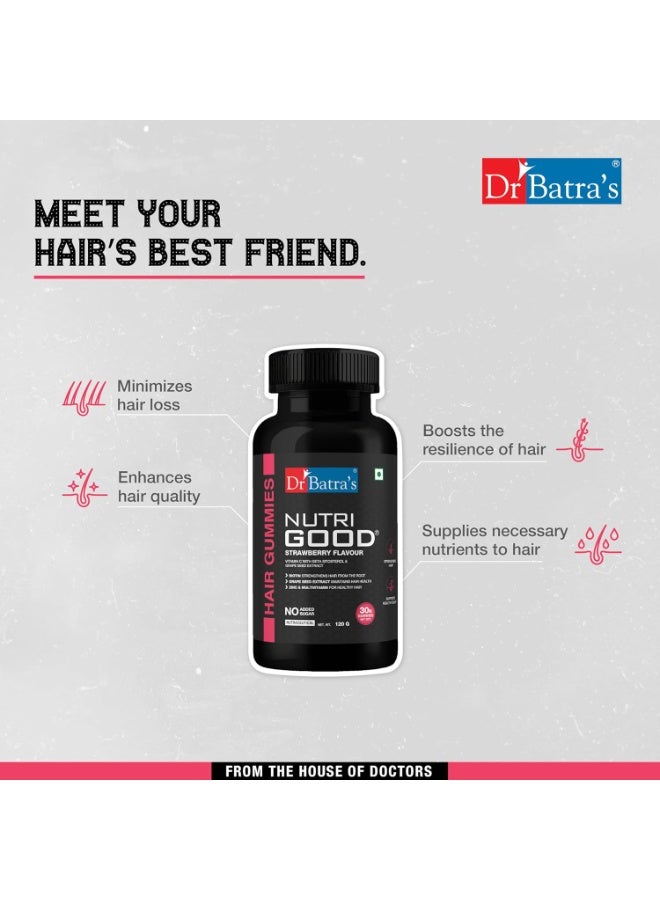 Dr Batra's Dr Batra’s Nutrigood Hair Growth Gummies with Biotin – Supports Strong, Thick & Healthy Hair – Vegetarian Multivitamin Hair Supplement for Men & Women – 30 Gummies Pack 120 g - Image 2