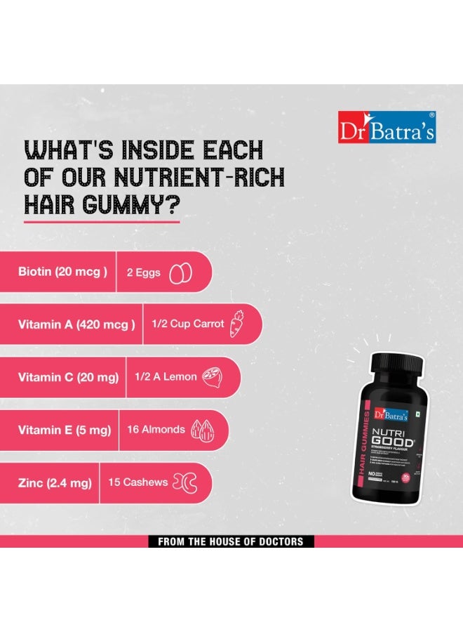 Dr Batra's Dr Batra’s Nutrigood Hair Growth Gummies with Biotin – Supports Strong, Thick & Healthy Hair – Vegetarian Multivitamin Hair Supplement for Men & Women – 30 Gummies Pack 120 g - Image 3