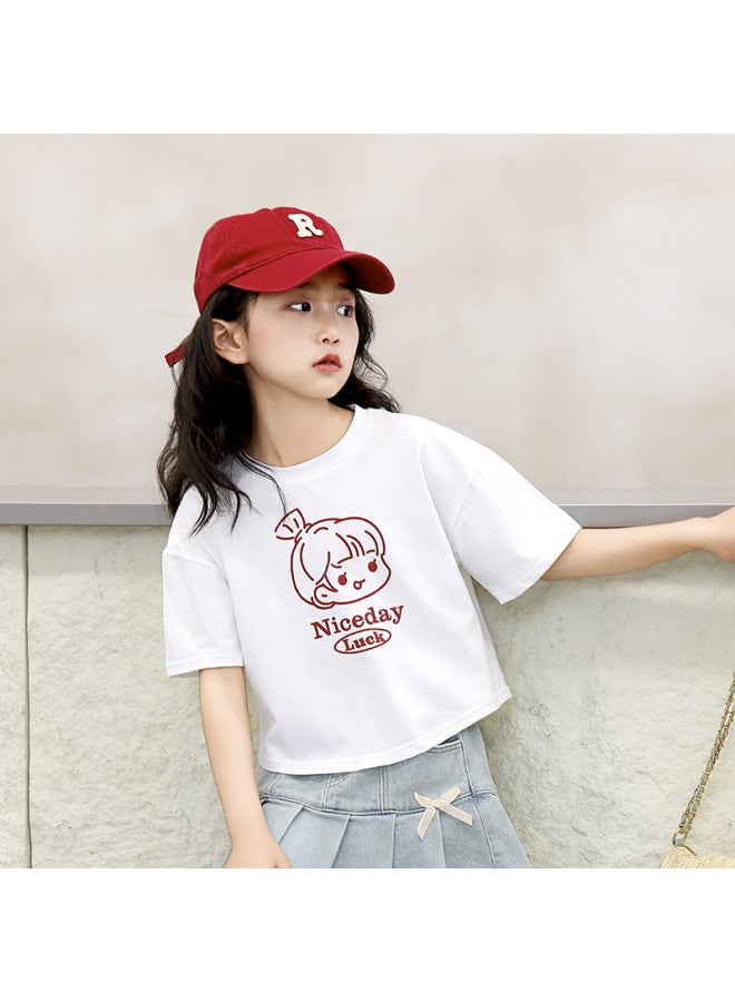 Summer New Kidsren's Pure Cotton Category A Short-sleeved T-shirt For Boys And Girls Short-sleeved Korean Style Off-shoulder Versatile Kidsren's Clothing Export