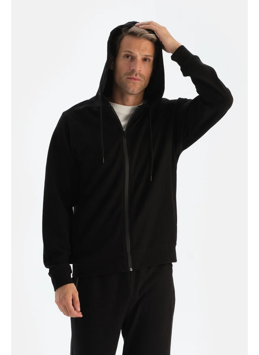 dagi Black Men's Hooded Zippered Sweatshirt