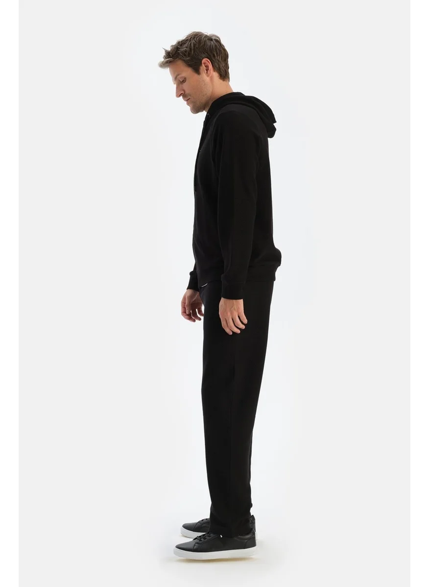 داجي Black Men's Hooded Zippered Sweatshirt