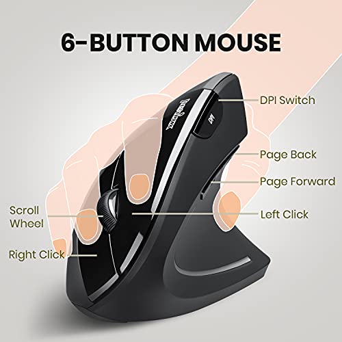 Perixx PERIMICE-713 Wireless Ergonomic Vertical Mouse - 800/1200/1600 DPI - Right Handed - Recommended with RSI User - Image 3