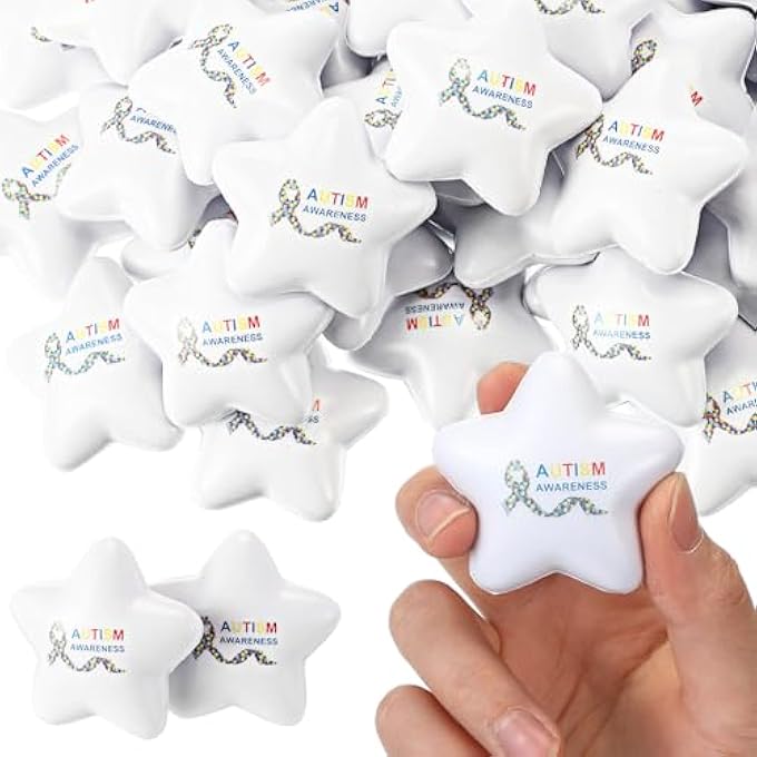 Arrowbash 100 Pcs Autism Awareness Stuff Star Stress Balls Foam White Mini Squeeze Ball Autism Awareness Items Gifts Anxiety Relief Accessories Toys for Fundraiser Gifts Supporting Minds - Image 1