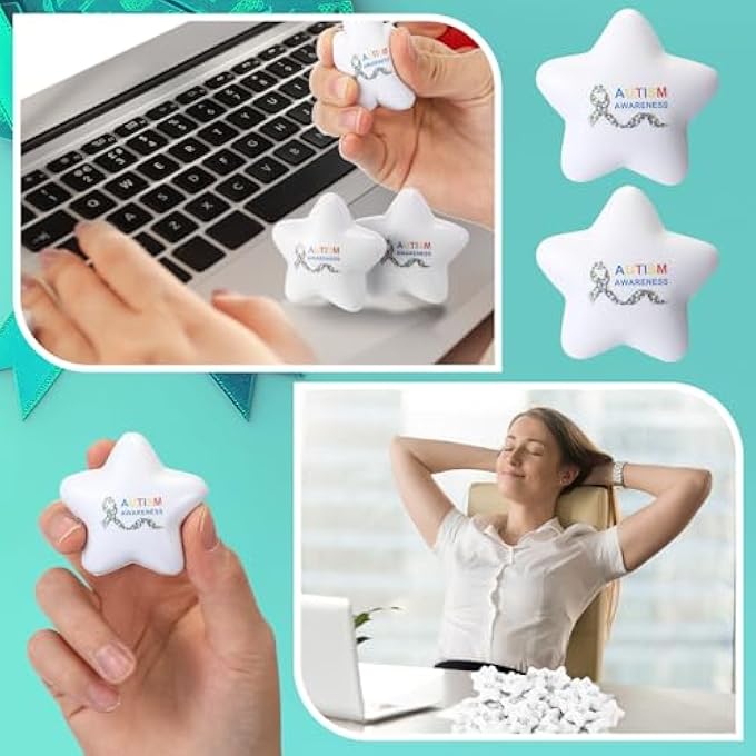 Arrowbash 100 Pcs Autism Awareness Stuff Star Stress Balls Foam White Mini Squeeze Ball Autism Awareness Items Gifts Anxiety Relief Accessories Toys for Fundraiser Gifts Supporting Minds - Image 5